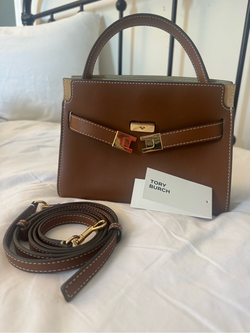 Tory Burch Petite Lee Radziwill Double Bag-Aged Tan- new design